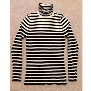 Anne Taylor Loft Pullover Striped Ribbed Turtleneck Sweater, Size: M